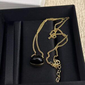 Miu Miu Gold Tone Black Heart Pendant Necklace – Minimal Chic, Like New